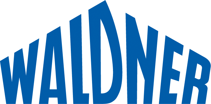 expertum - Blaues WALDNER-Logo in markanten Großbuchstaben, bogenförmig angeordnet - Bezug zu Personalvermittlung und Fachkräften in der Industrie.