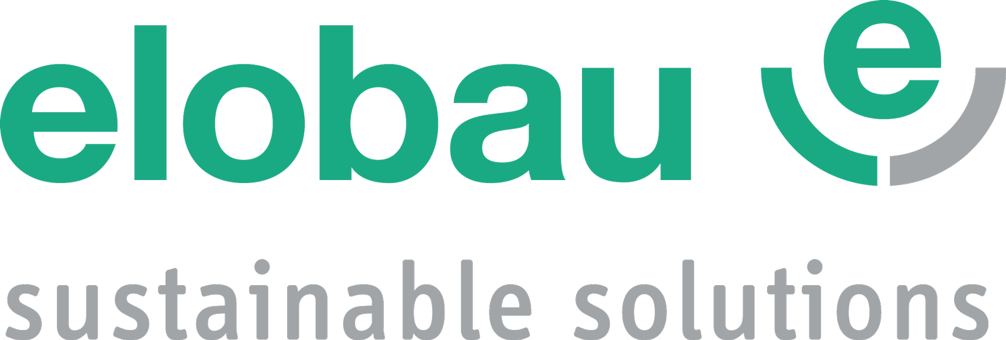 expertum - Logo mit grünem "elobau", stilisiertem "e" rechts sowie grauem "sustainable solutions" darunter, passend für Arbeitswelt & Industrie.